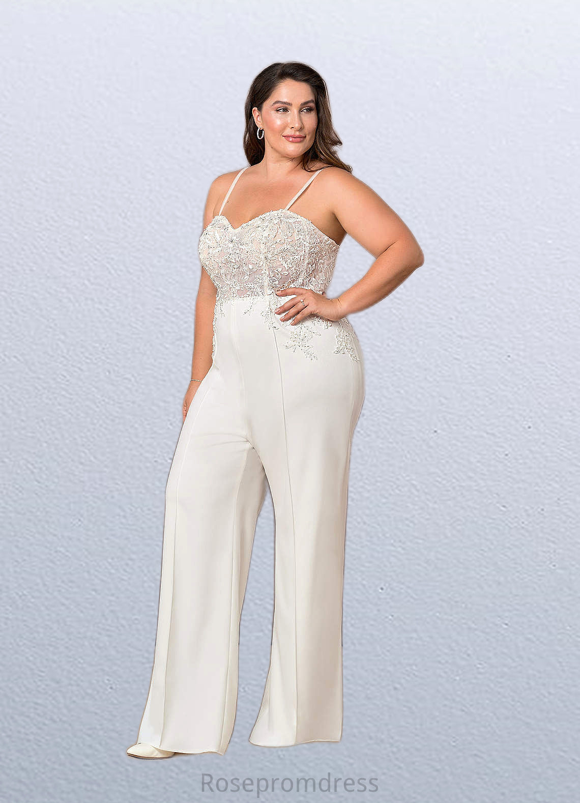Elvira Sweetheart Neckline Lace Jumpsuit Diamond White/Champagne SRSP0020037