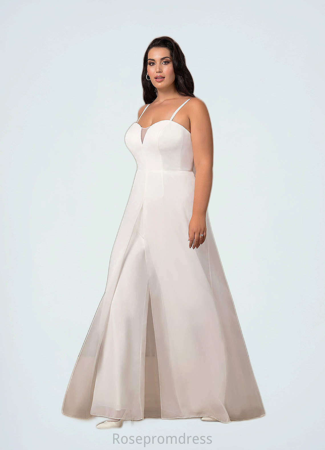 Marie Strapless Sweetheart Neckline Chiffon Jumpsuit Diamond White SRSP0020064