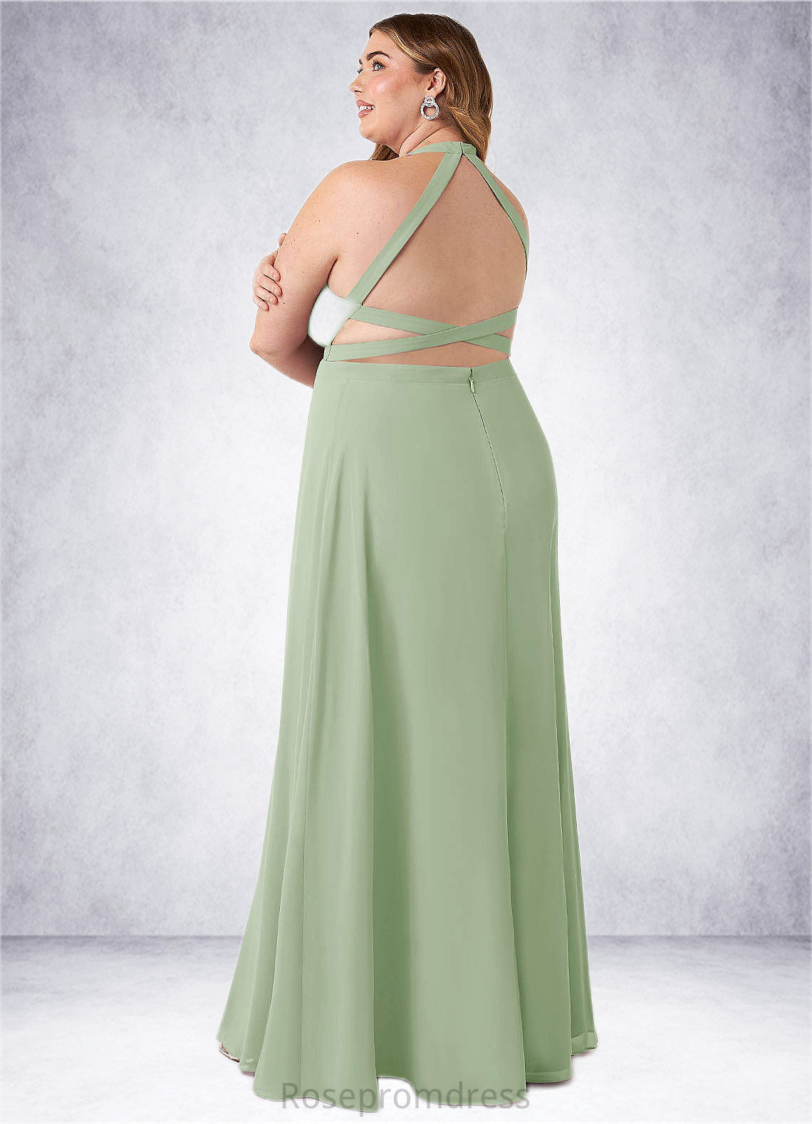 Janiah A-Line High Neck Chiffon Floor-Length Dress SRSP0019612