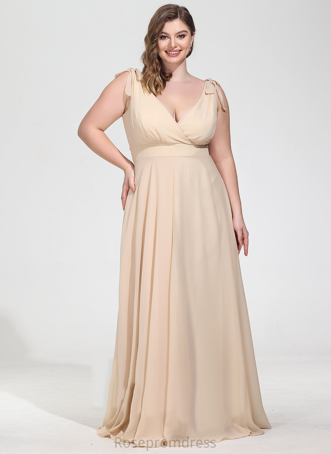 Silhouette A-line Length Neckline Embellishment Fabric V-Neck Floor-Length Natalie Natural Waist Straps Floor Length Bridesmaid Dresses