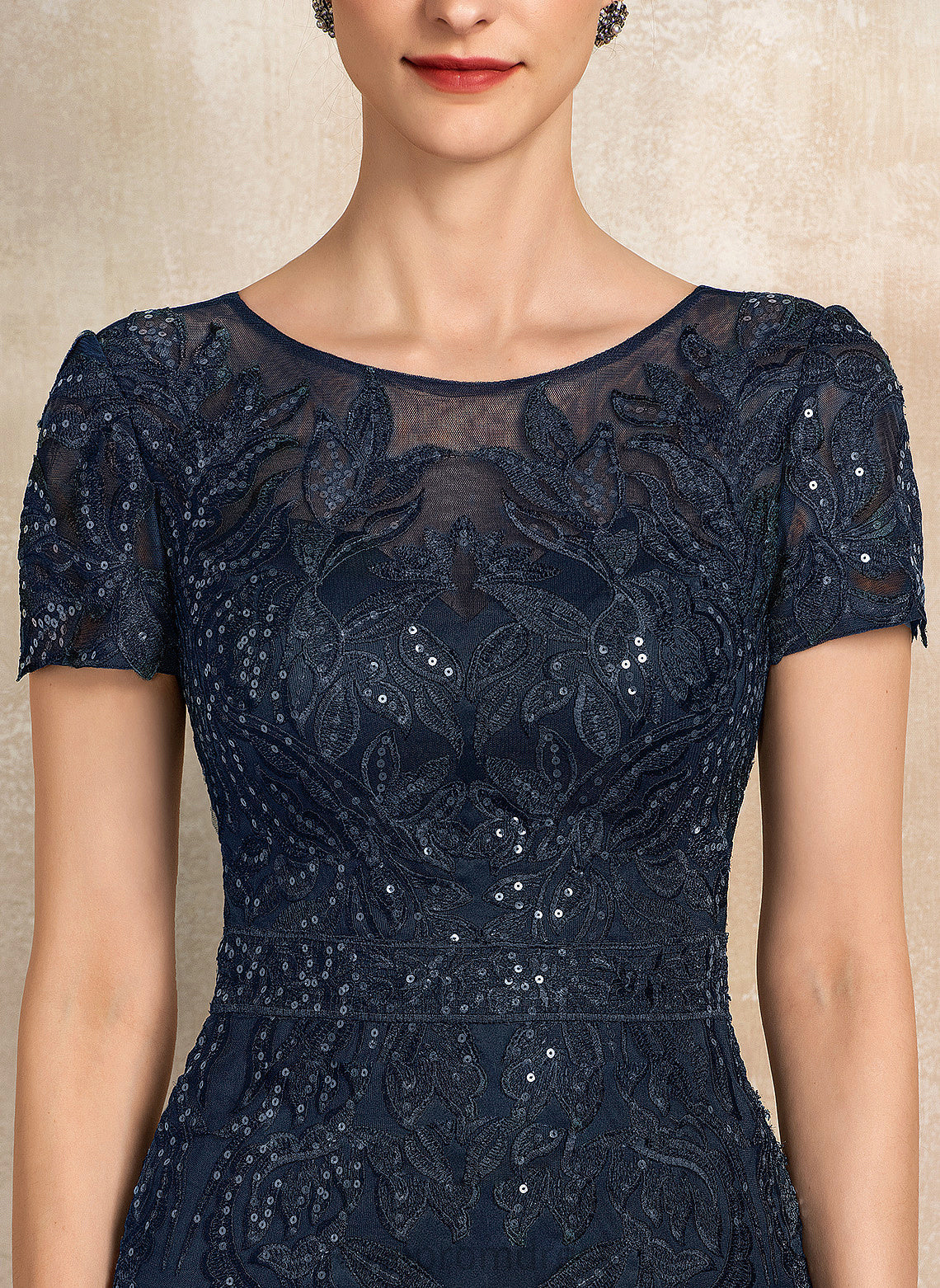 Bride the Dress Serenity of Knee-Length Neck Scoop Satin Mother of the Bride Dresses Sheath/Column Lace With Mother Sequins