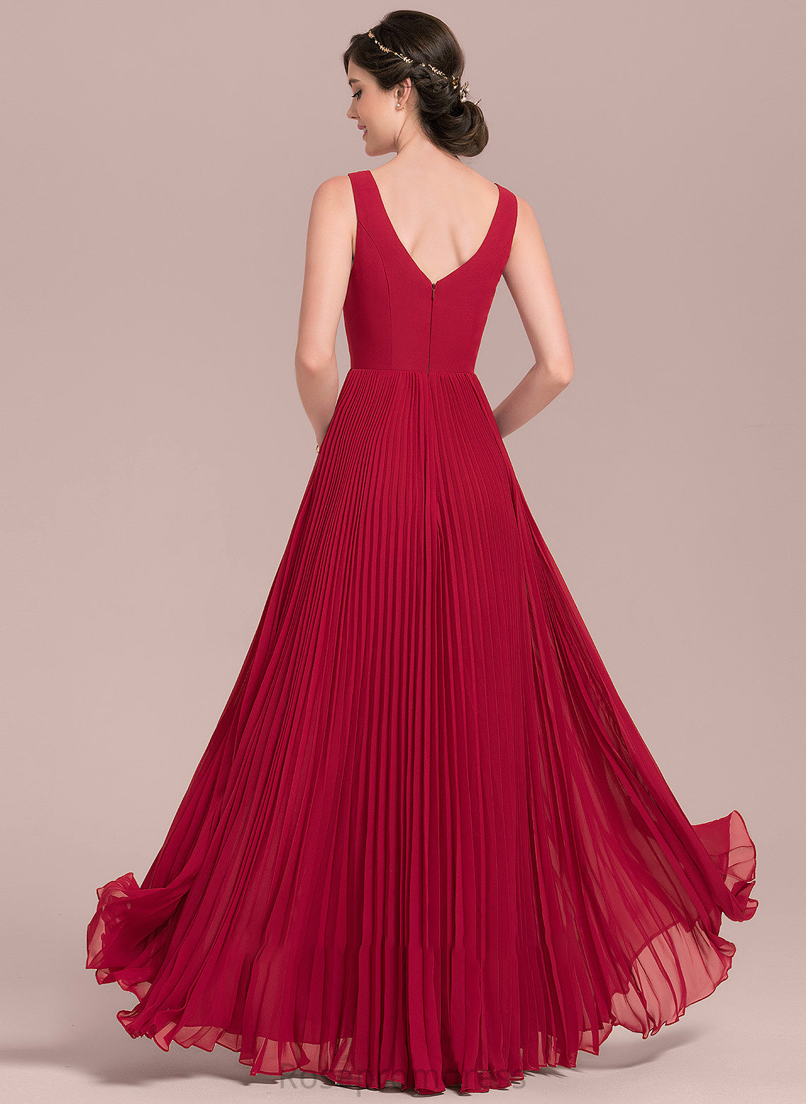 A-Line Fabric Silhouette Floor-Length Neckline Embellishment Length SplitFront V-neck Pleated Esther Spaghetti Staps Bridesmaid Dresses