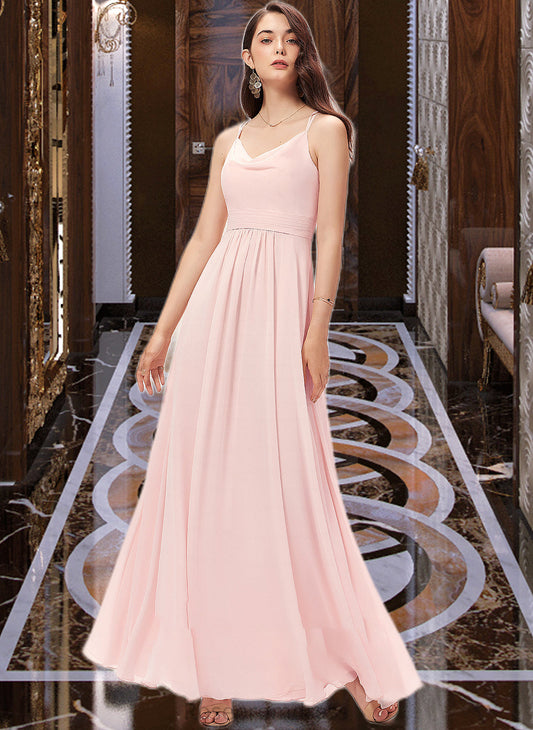 Elisabeth A-Line Cowl Neck Floor-Length Chiffon Bridesmaid Dress SRSP0013005