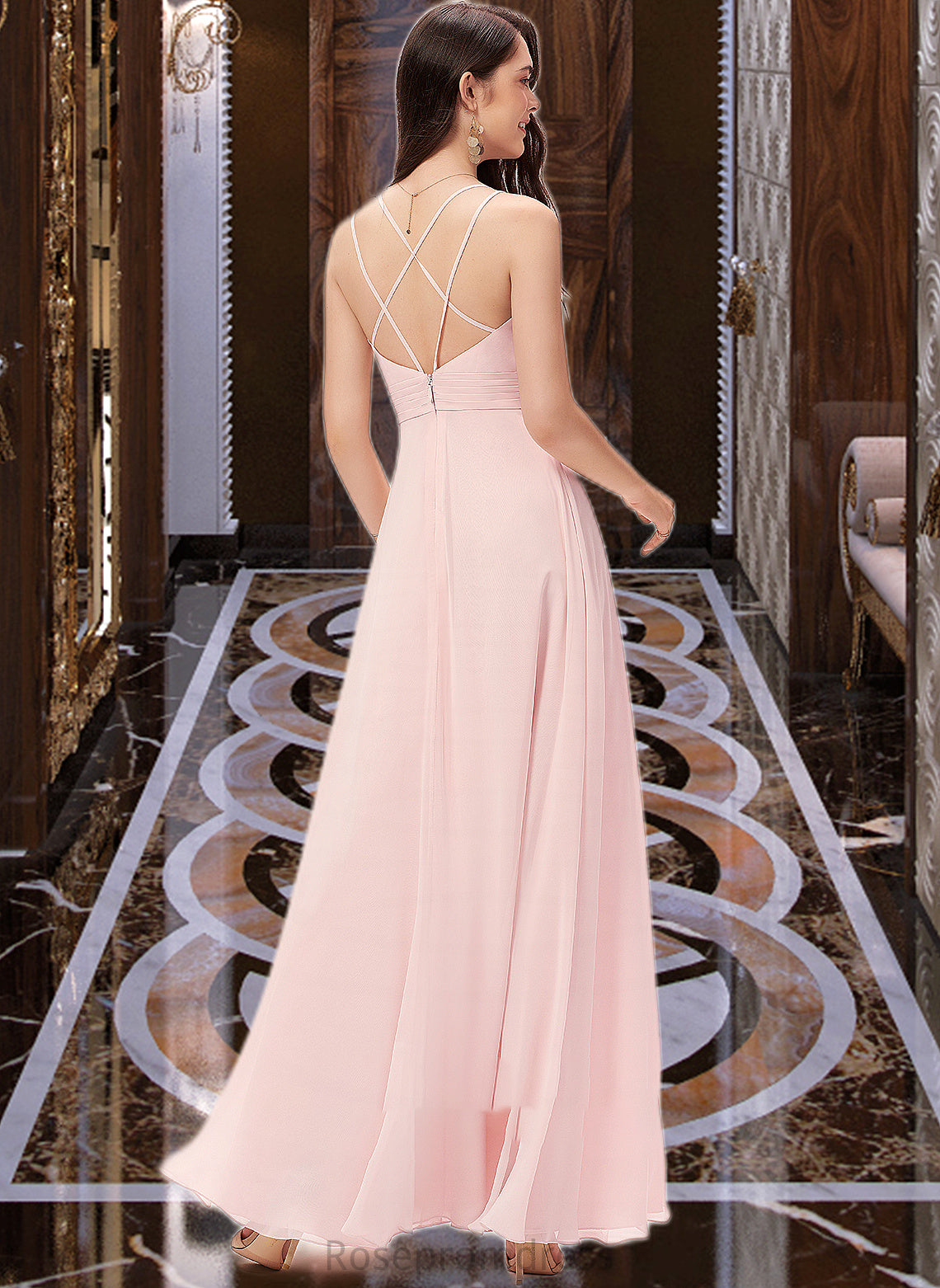 Elisabeth A-Line Cowl Neck Floor-Length Chiffon Bridesmaid Dress SRSP0013005