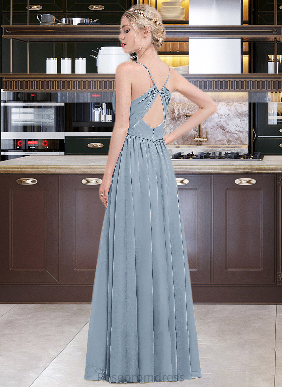 Paula A-Line Sweetheart Floor-Length Chiffon Bridesmaid Dress With Ruffle Split Front SRSP0013008