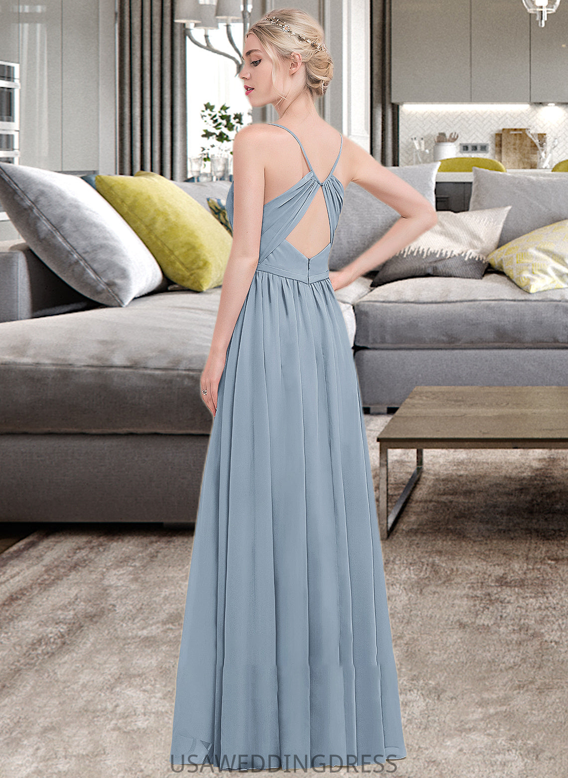 June A-Line Sweetheart Floor-Length Chiffon Bridesmaid Dress With Ruffle Split Front DSP0013008