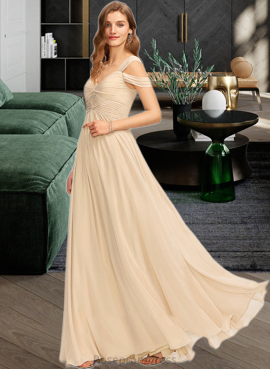 Hailie A-Line V-neck Floor-Length Chiffon Bridesmaid Dress With Ruffle SRSP0013011