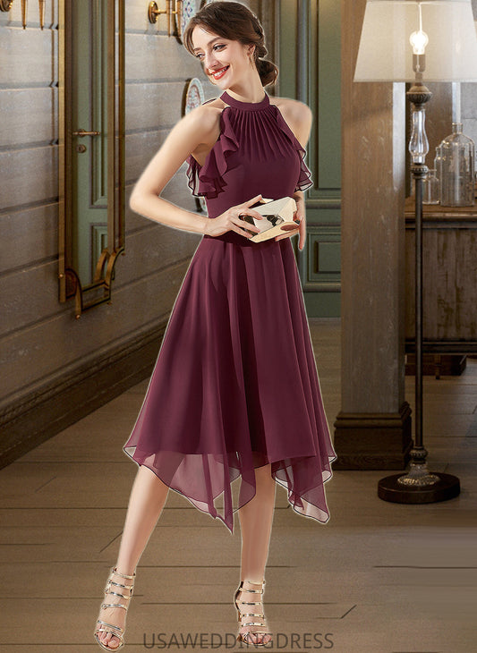 Danielle A-Line Scoop Neck Tea-Length Chiffon Bridesmaid Dress With Cascading Ruffles DSP0013016
