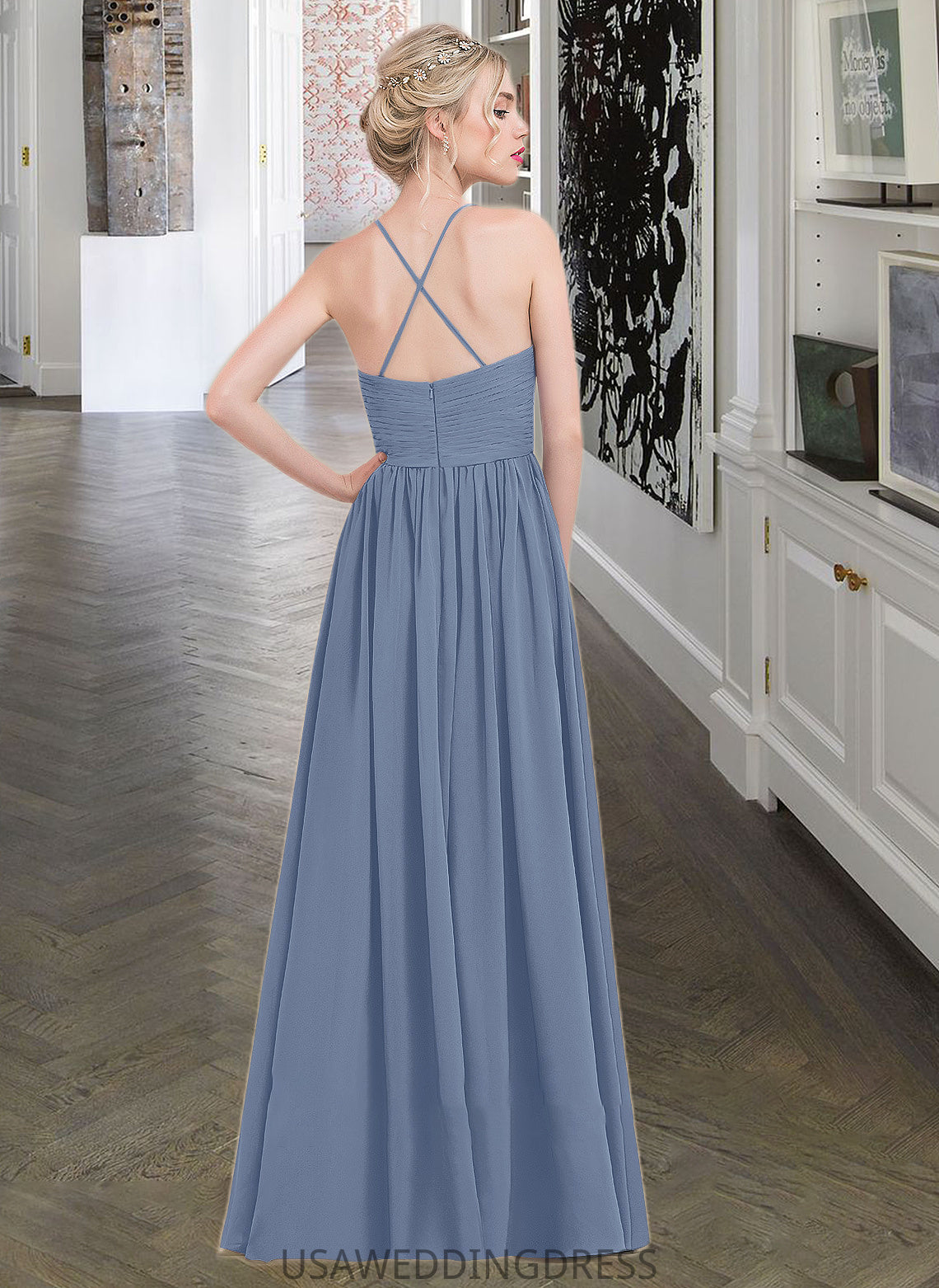 Phoebe A-line Sweetheart Floor-Length Chiffon Bridesmaid Dress With Ruffle DSP0013020
