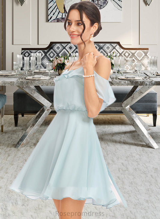 Jazmin A-Line V-neck Short/Mini Bridesmaid Dress With Cascading Ruffles SRSP0013023