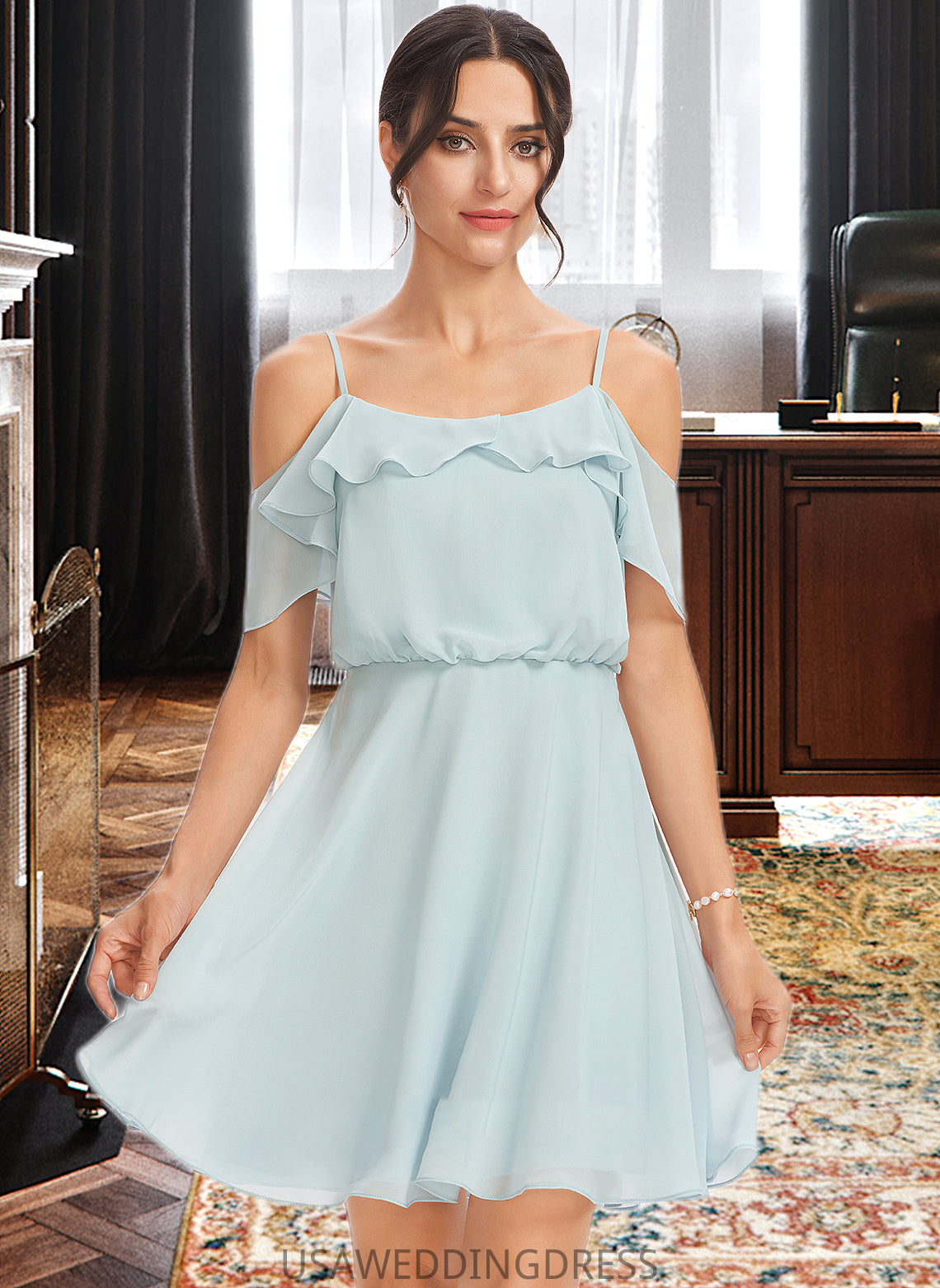 Daisy A-Line V-neck Short/Mini Bridesmaid Dress With Cascading Ruffles DSP0013023