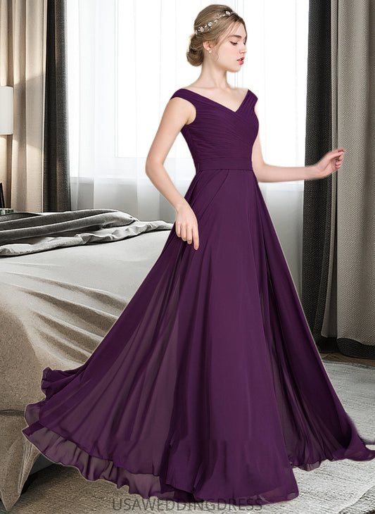 Sadie A-line Off the Shoulder Floor-Length Chiffon Bridesmaid Dress With Ruffle DSP0013029