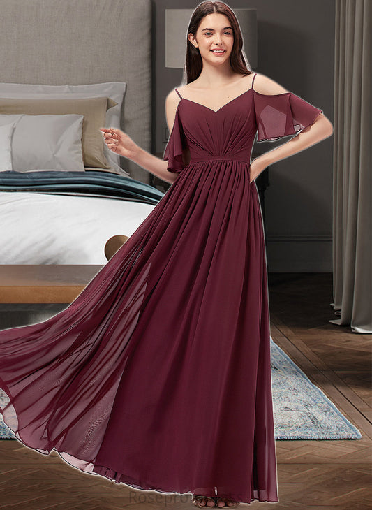 Patti A-line V-Neck Floor-Length Chiffon Bridesmaid Dress With Ruffle SRSP0013031