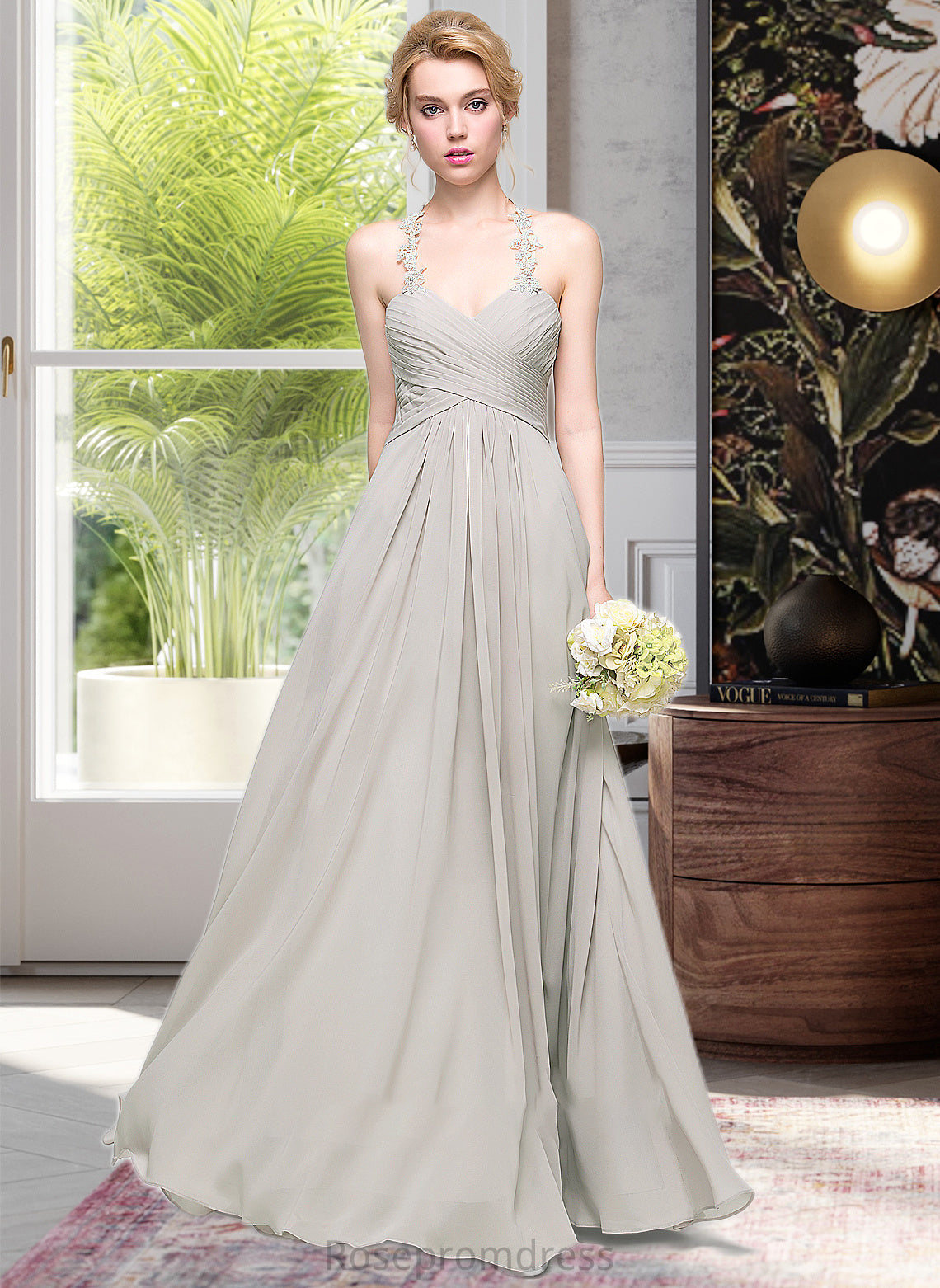 Pat A-Line Sweetheart Floor-Length Chiffon Bridesmaid Dress With Ruffle SRSP0013034