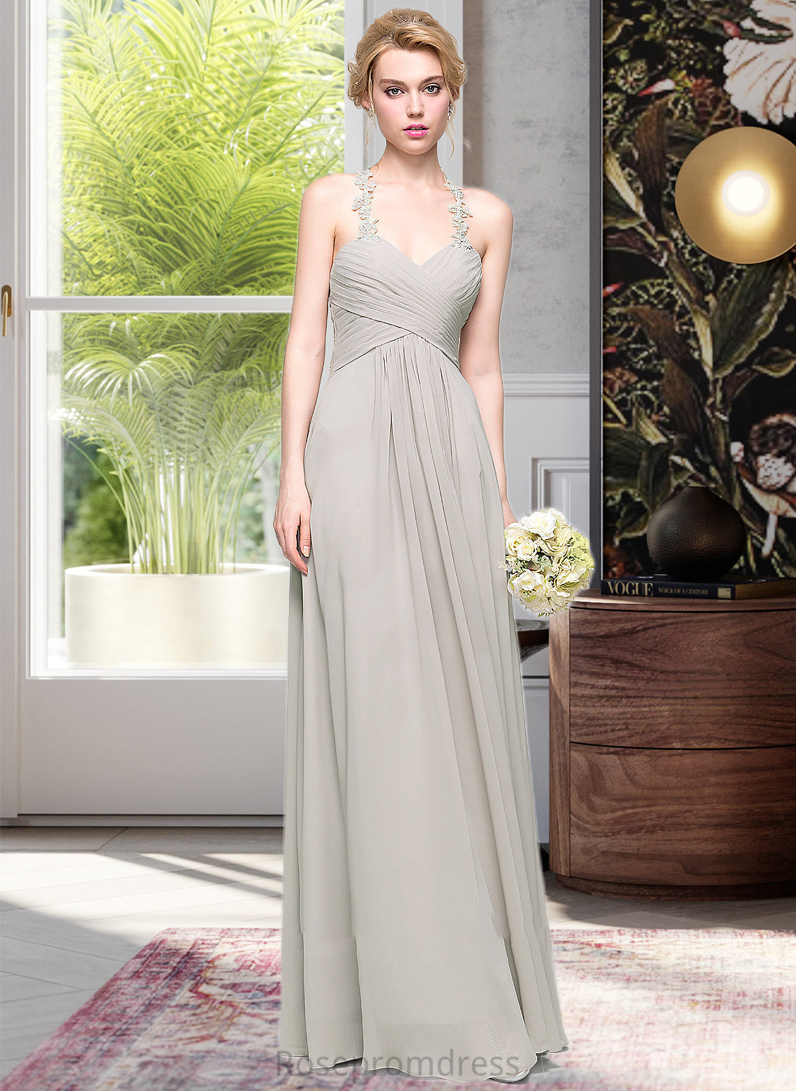 Pat A-Line Sweetheart Floor-Length Chiffon Bridesmaid Dress With Ruffle SRSP0013034
