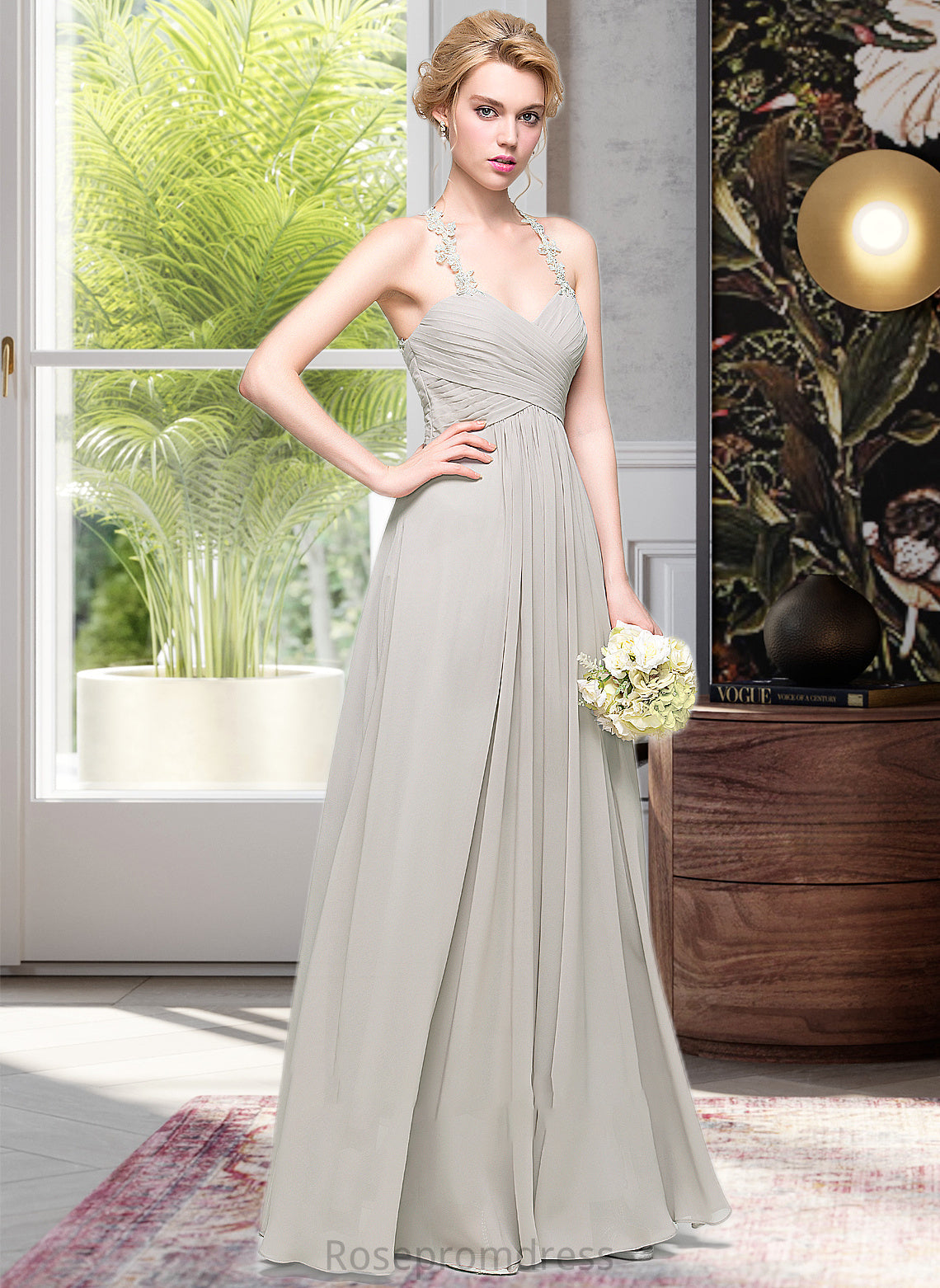 Pat A-Line Sweetheart Floor-Length Chiffon Bridesmaid Dress With Ruffle SRSP0013034