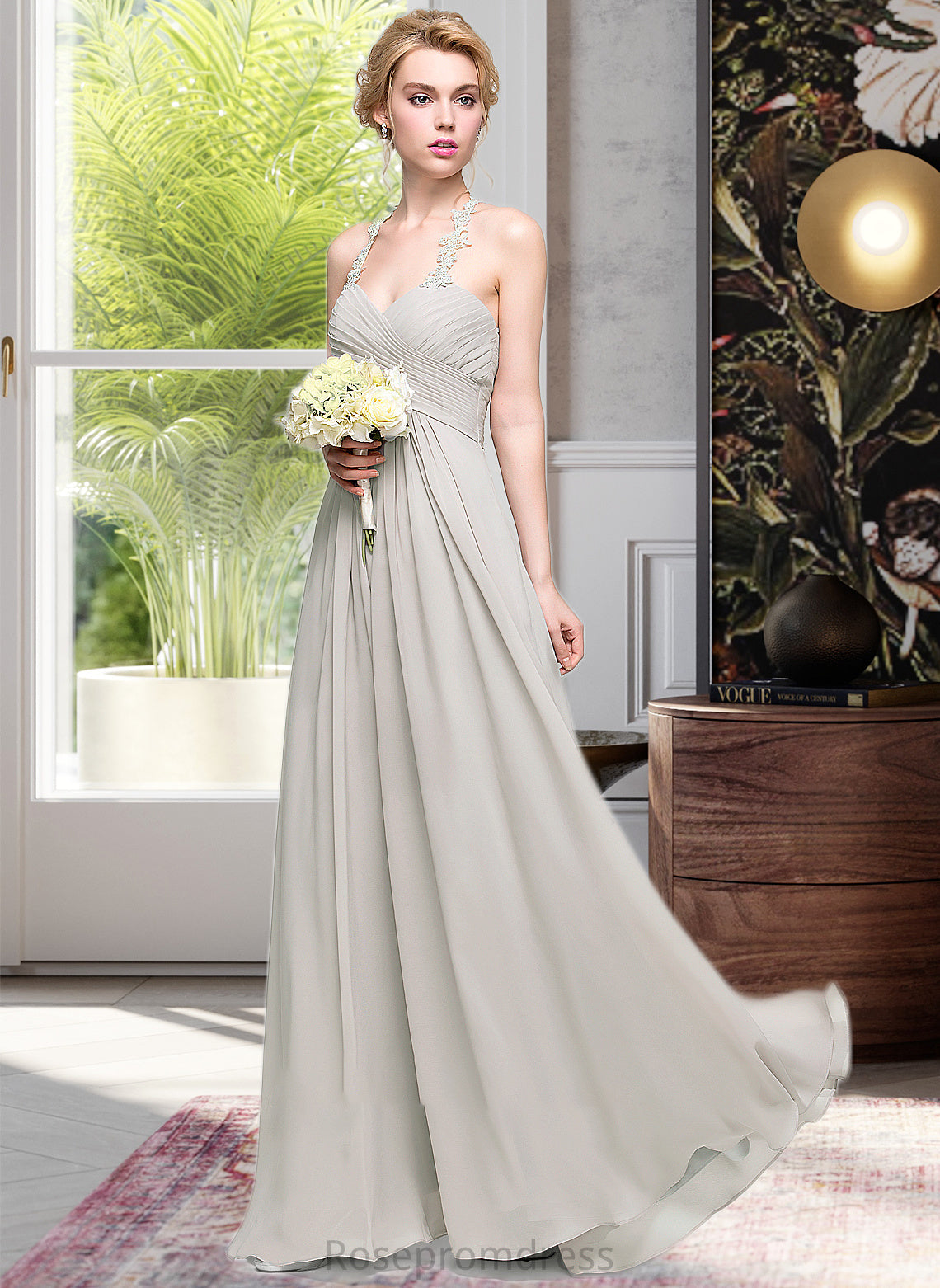 Pat A-Line Sweetheart Floor-Length Chiffon Bridesmaid Dress With Ruffle SRSP0013034