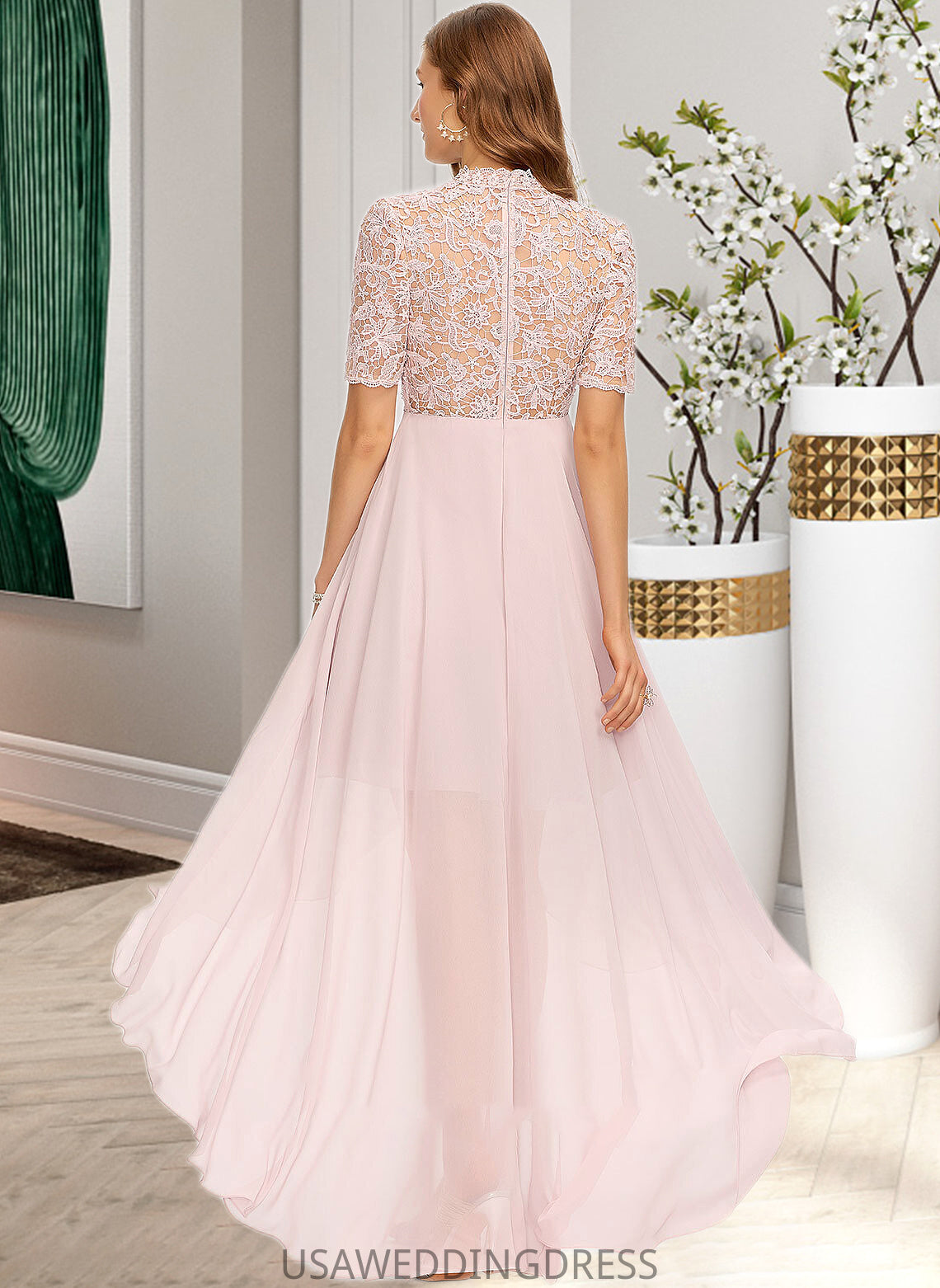 Tori A-Line High Neck Asymmetrical Chiffon Bridesmaid Dress DSP0013037