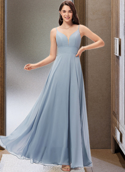 Shayna A-line V-Neck Floor-Length Chiffon Bridesmaid Dress SRSP0013043