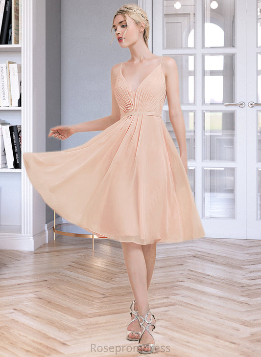 Hedda A-line V-Neck Knee-Length Chiffon Bridesmaid Dress With Ruffle SRSP0013053