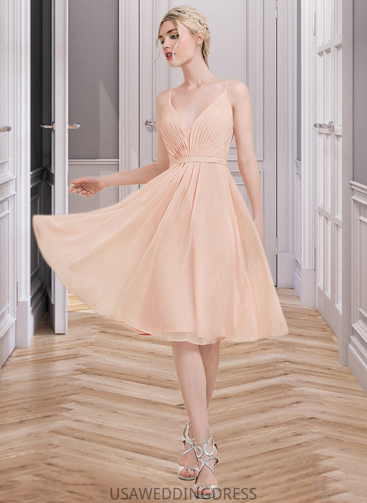 Katelyn A-line V-Neck Knee-Length Chiffon Bridesmaid Dress With Ruffle DSP0013053