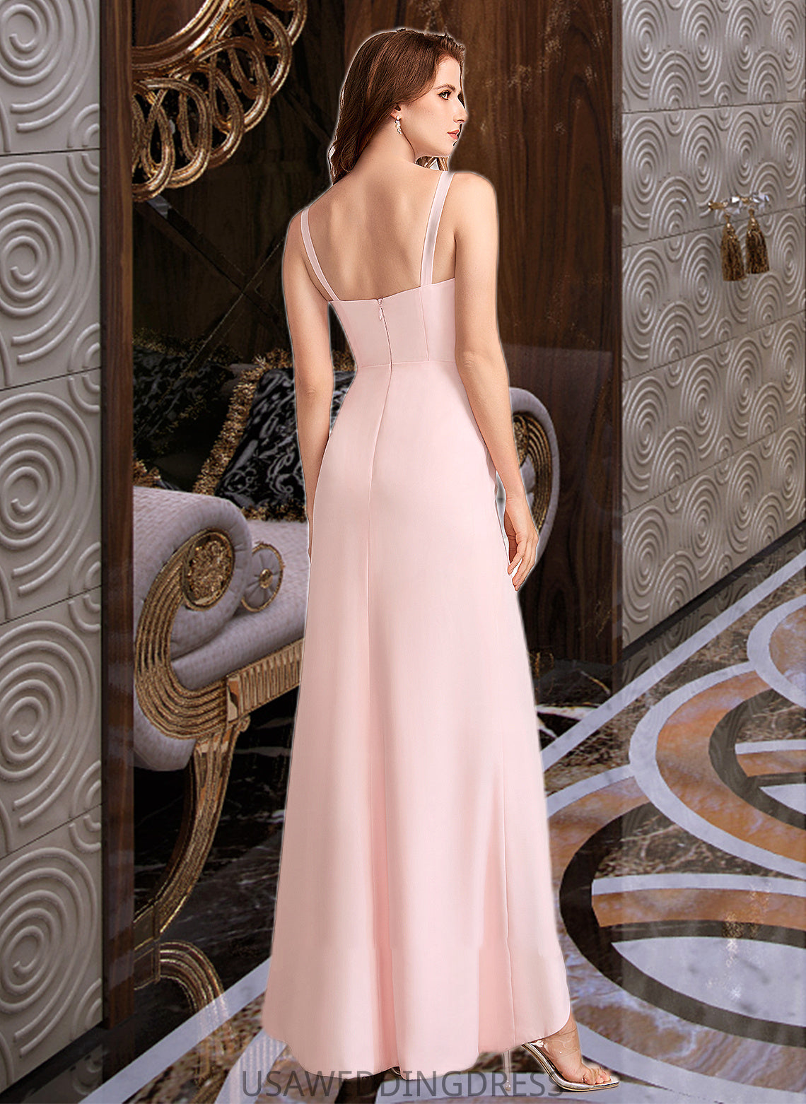 Rhianna Sheath/Column V-neck Floor-Length Bridesmaid Dress With Split Front DSP0013055