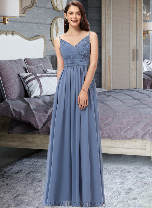 Lillianna A-line V-Neck Floor-Length Chiffon Bridesmaid Dress DSP0013063