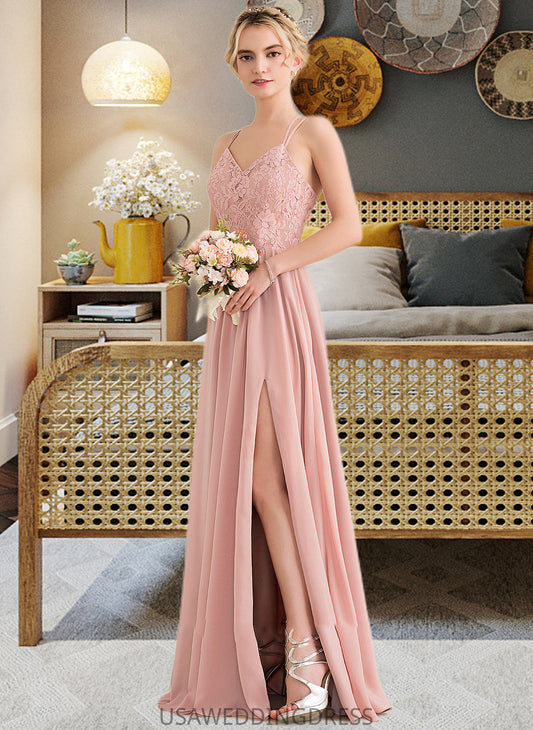 Aylin A-Line Sweetheart Floor-Length Chiffon Lace Bridesmaid Dress With Split Front DSP0013068