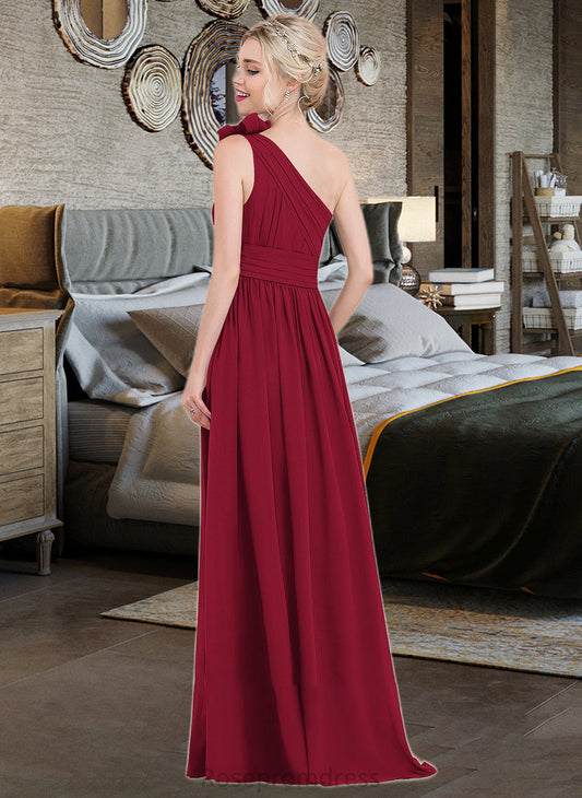 Alia A-Line One-Shoulder Floor-Length Chiffon Bridesmaid Dress With Ruffle Flower(s) SRSP0013069