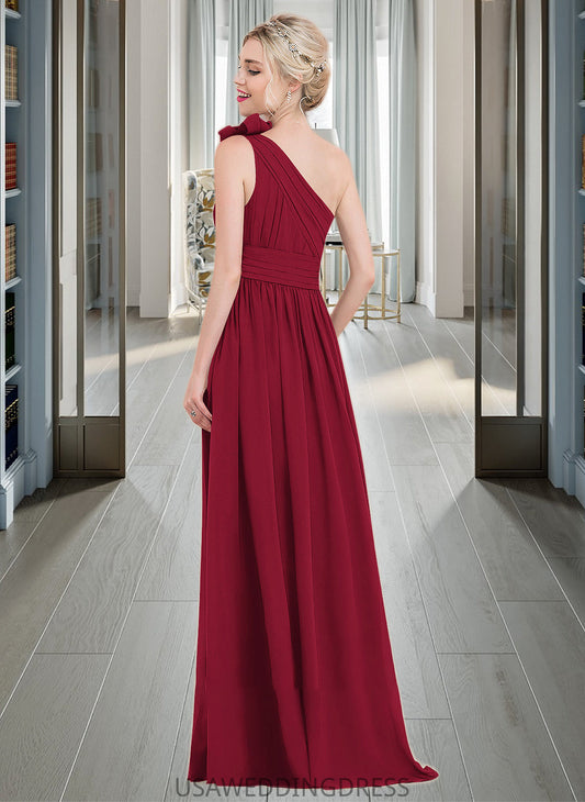 Ciara A-Line One-Shoulder Floor-Length Chiffon Bridesmaid Dress With Ruffle Flower(s) DSP0013069