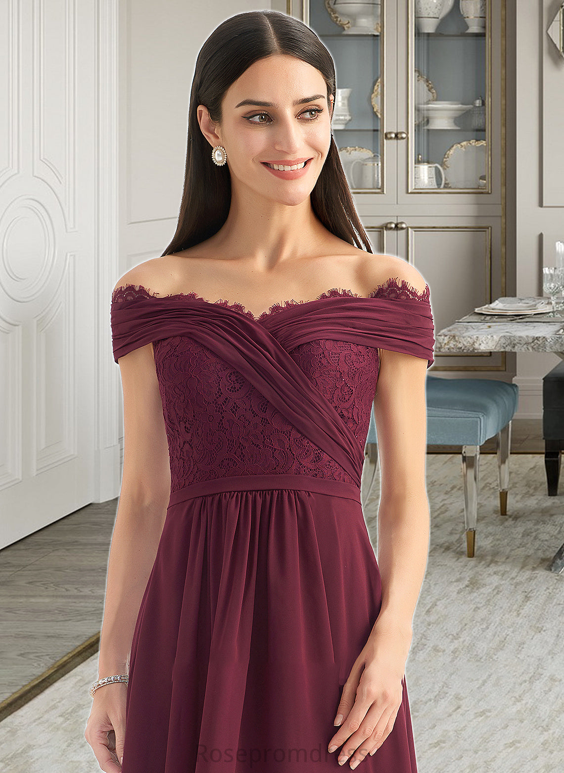 Renata A-Line Off-the-Shoulder Asymmetrical Bridesmaid Dress With Lace SRSP0013070