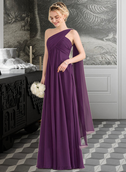 Florence A-line One Shoulder Floor-Length Chiffon Bridesmaid Dress With Ruffle SRSP0013078