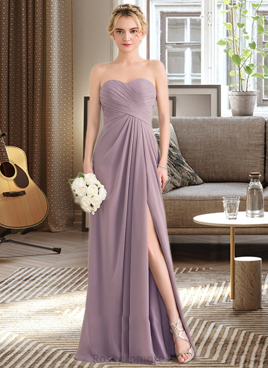 Gianna A-Line Sweetheart Floor-Length Chiffon Bridesmaid Dress With Ruffle Split Front SRSP0013079