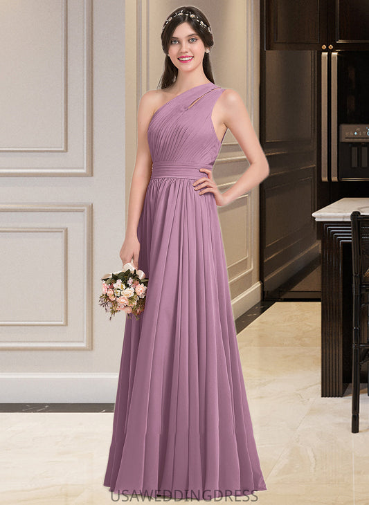 Kaleigh A-line One Shoulder Floor-Length Chiffon Bridesmaid Dress With Ruffle DSP0013080