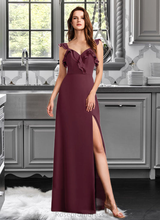 Cecelia A-Line V-neck Floor-Length Bridesmaid Dress With Split Front SRSP0013083