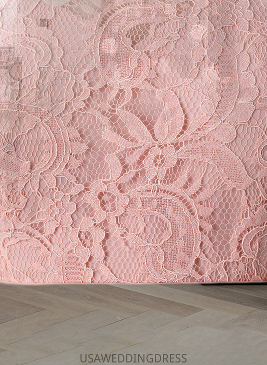 Yaretzi A-Line Scoop Neck Floor-Length Chiffon Lace Bridesmaid Dress With Ruffle Split Front DSP0013089