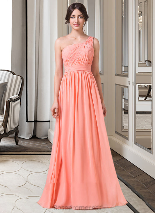 Mckenzie A-Line One-Shoulder Floor-length Chiffon Bridesmaid Dress SRSP0013092
