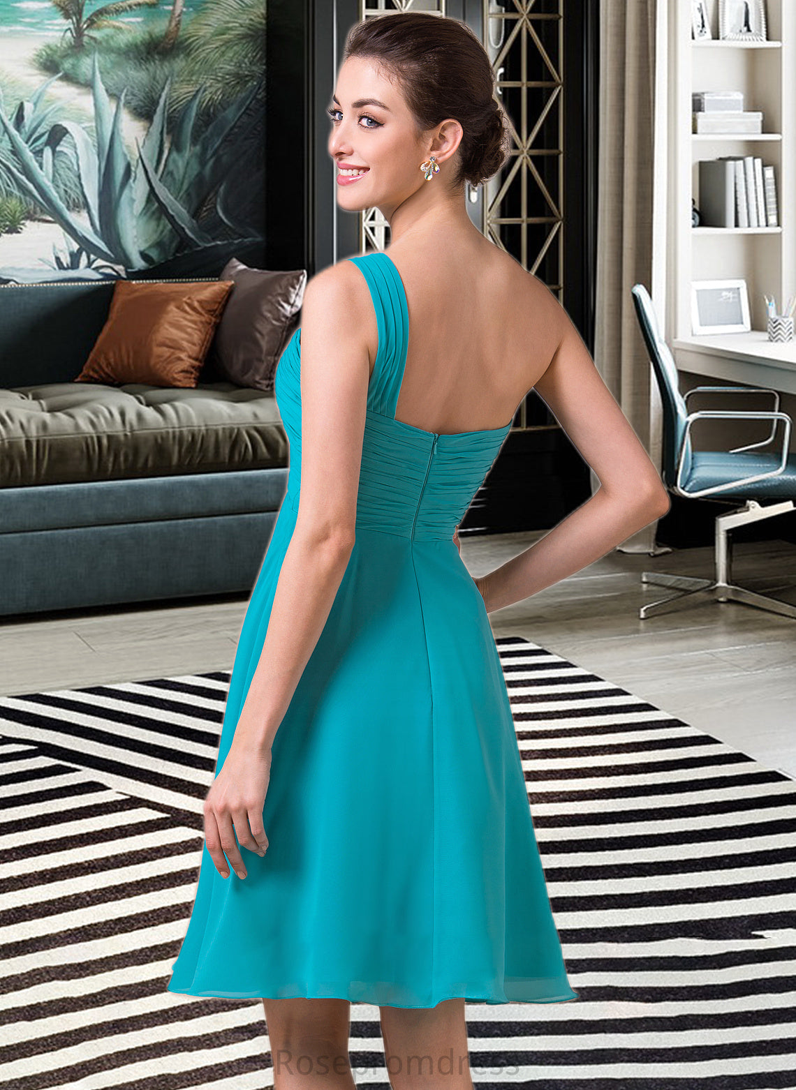 Mariam Empire One-Shoulder Knee-Length Chiffon Bridesmaid Dress With Ruffle SRSP0013106
