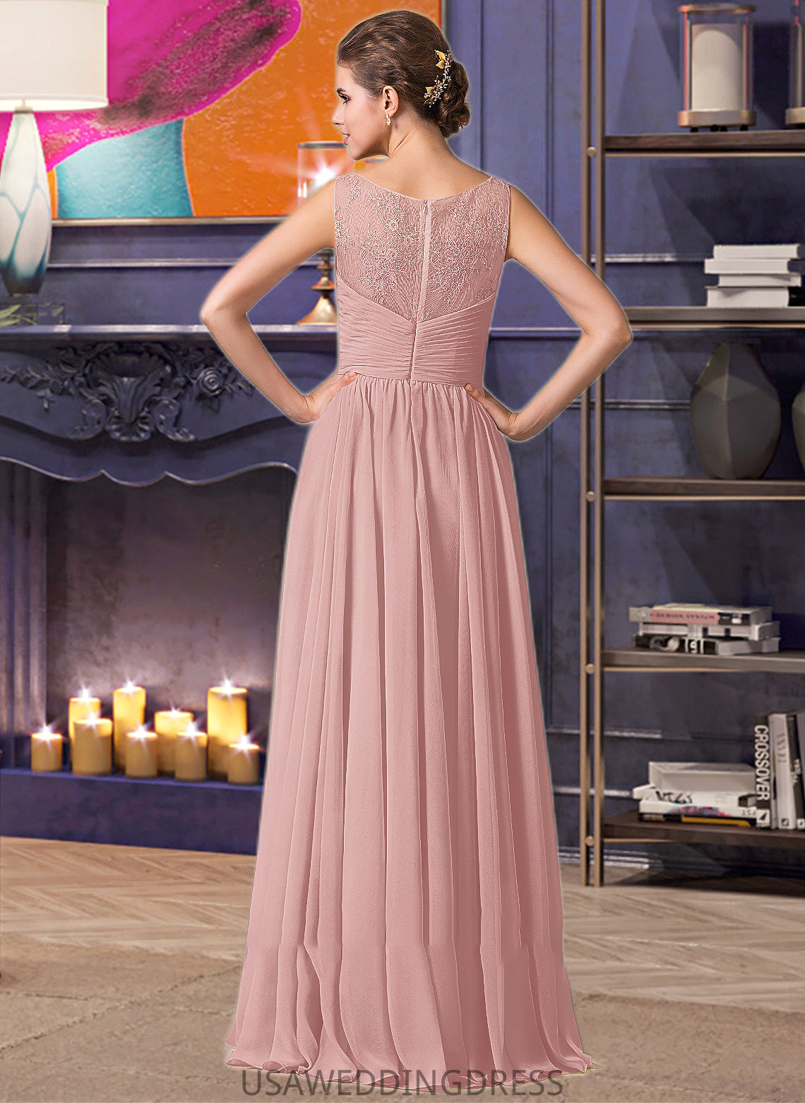 Valerie Chiffon Lace A-Line Floor-length Bridesmaid Dress DSP0013107