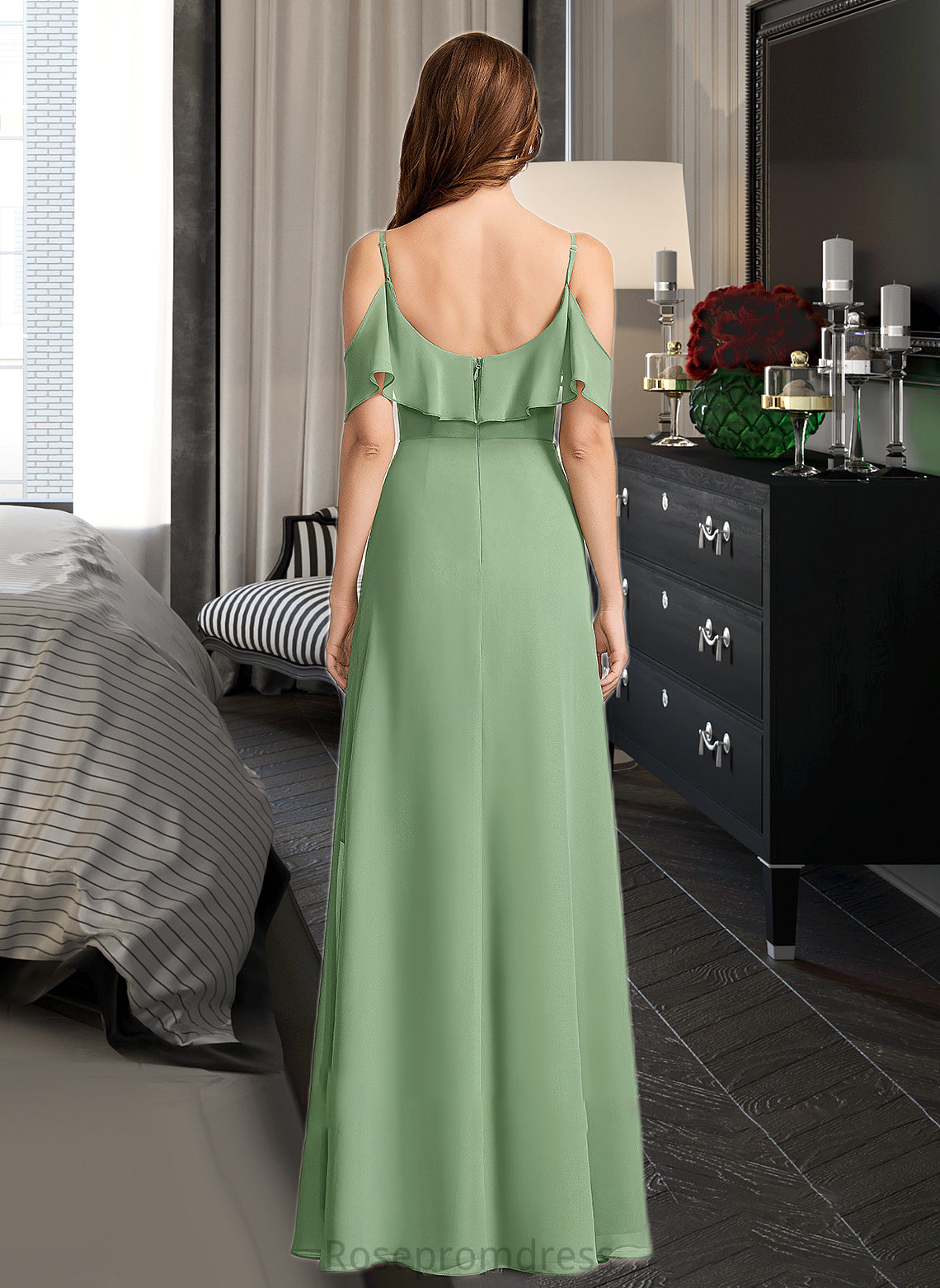 Roselyn A-Line V-neck Asymmetrical Bridesmaid Dress With Split Front SRSP0013109