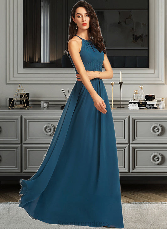 Pam A-Line Scoop Neck Floor-Length Bridesmaid Dress With Ruffle SRSP0013120