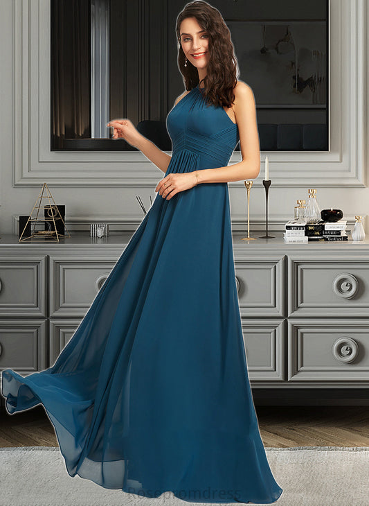 Pam A-Line Scoop Neck Floor-Length Bridesmaid Dress With Ruffle SRSP0013120