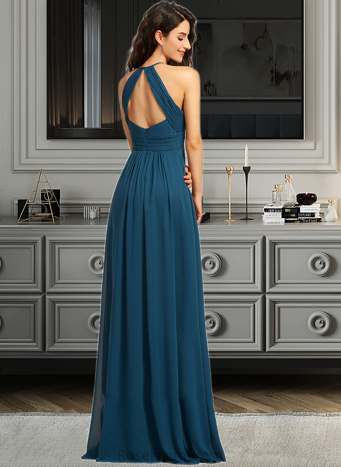 Pam A-Line Scoop Neck Floor-Length Bridesmaid Dress With Ruffle SRSP0013120