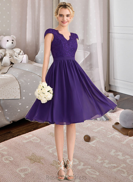 Jaden A-Line V-neck Knee-Length Chiffon Lace Bridesmaid Dress SRSP0013122