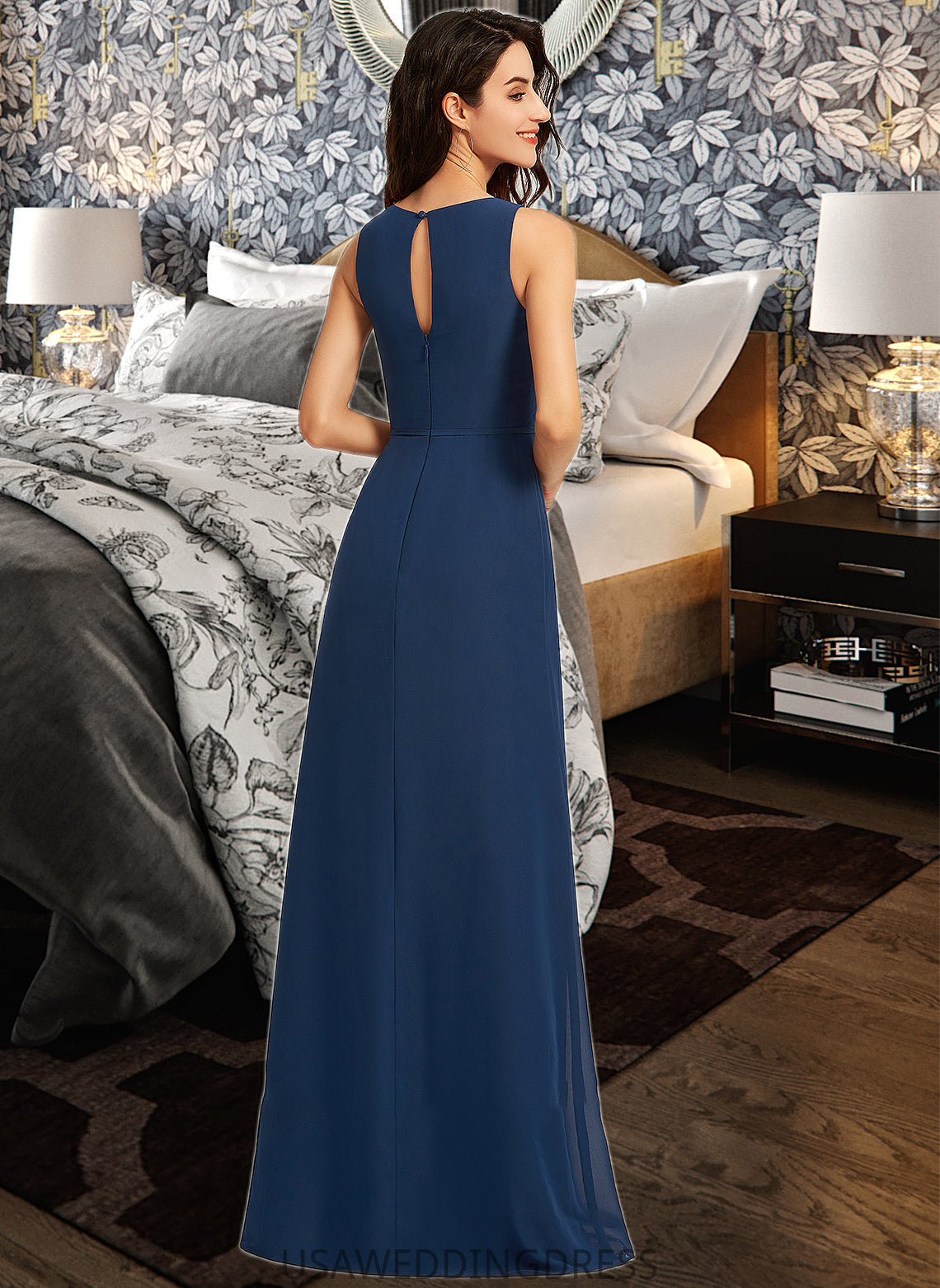 Jocelyn A-Line Scoop Neck Floor-Length Bridesmaid Dress With Split Front DSP0013128