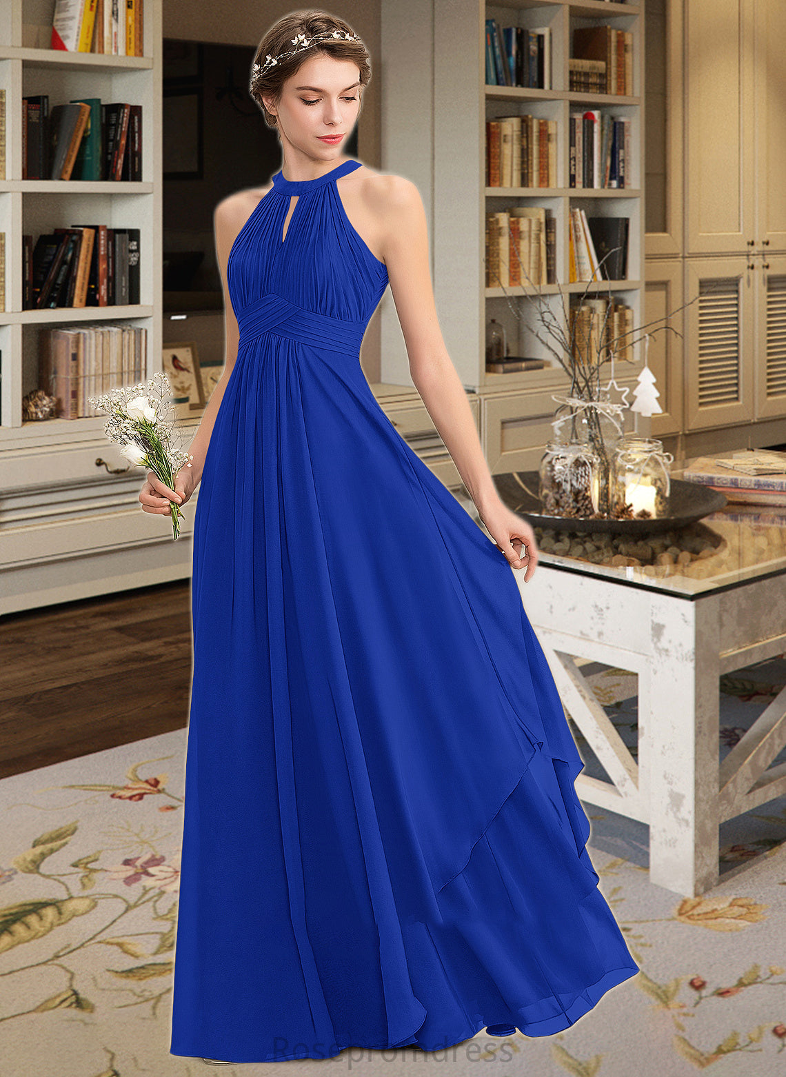 Salome A-Line Scoop Neck Floor-Length Chiffon Bridesmaid Dress With Ruffle SRSP0013133