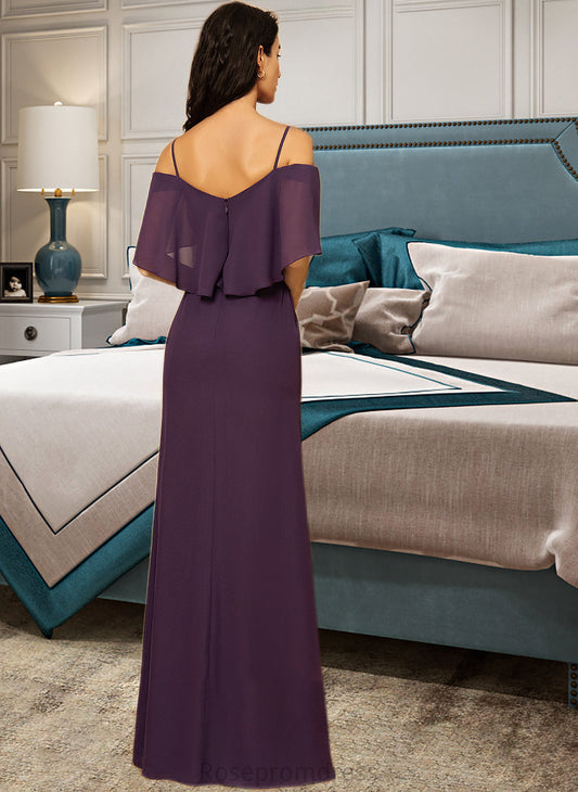 Paityn Sheath/Column Off-the-Shoulder Floor-Length Chiffon Bridesmaid Dress With Split Front SRSP0013144