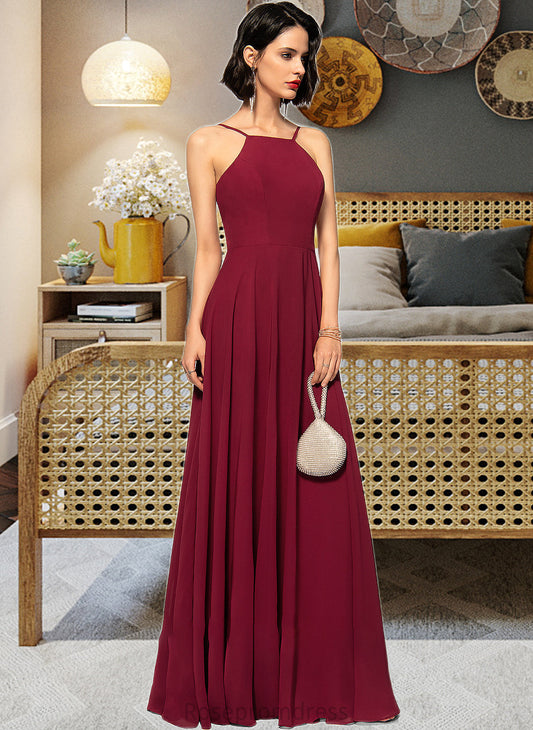 Nayeli A-Line Scoop Neck Square Neckline Floor-Length Chiffon Bridesmaid Dress SRSP0013146