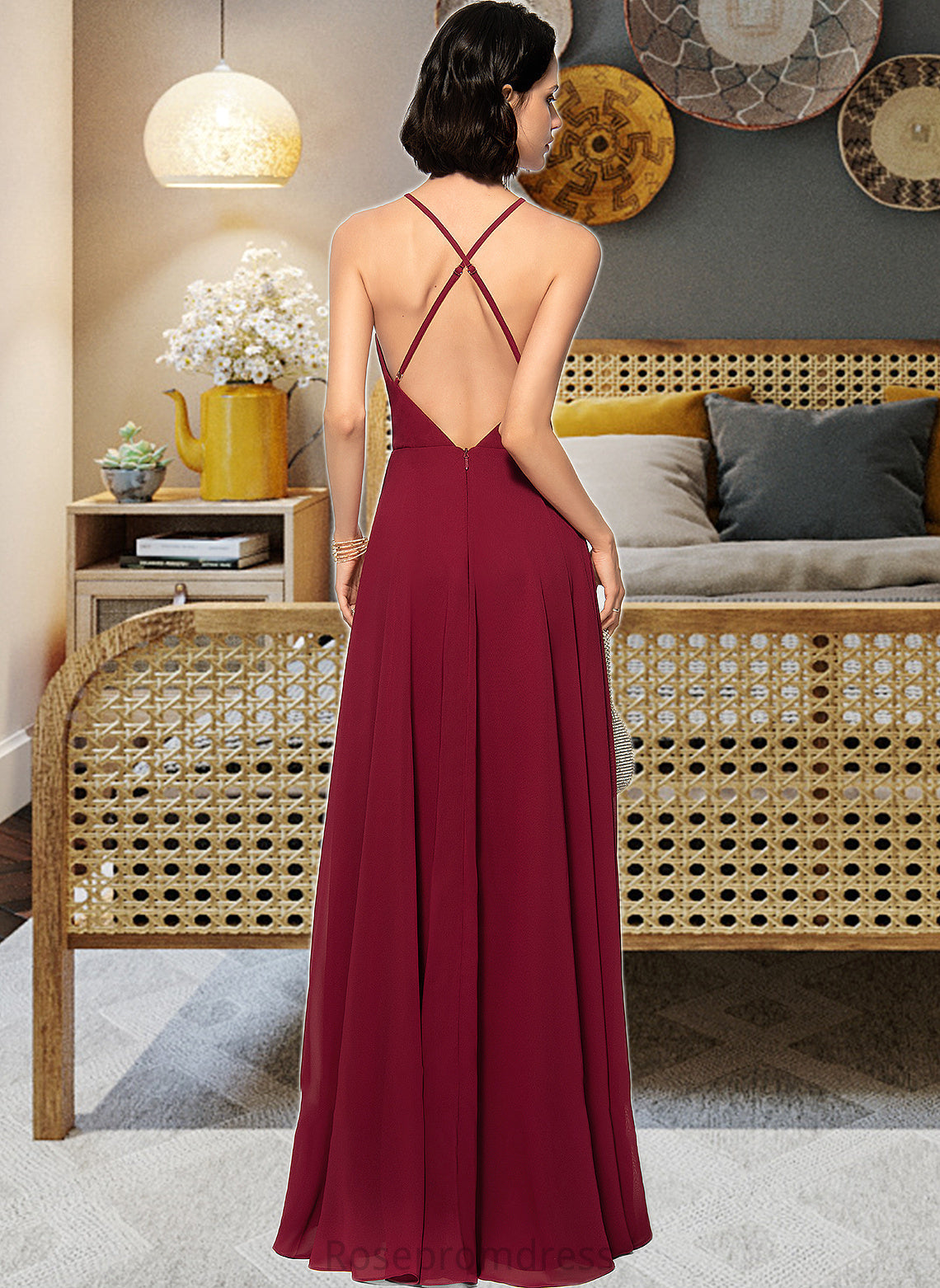 Nayeli A-Line Scoop Neck Square Neckline Floor-Length Chiffon Bridesmaid Dress SRSP0013146