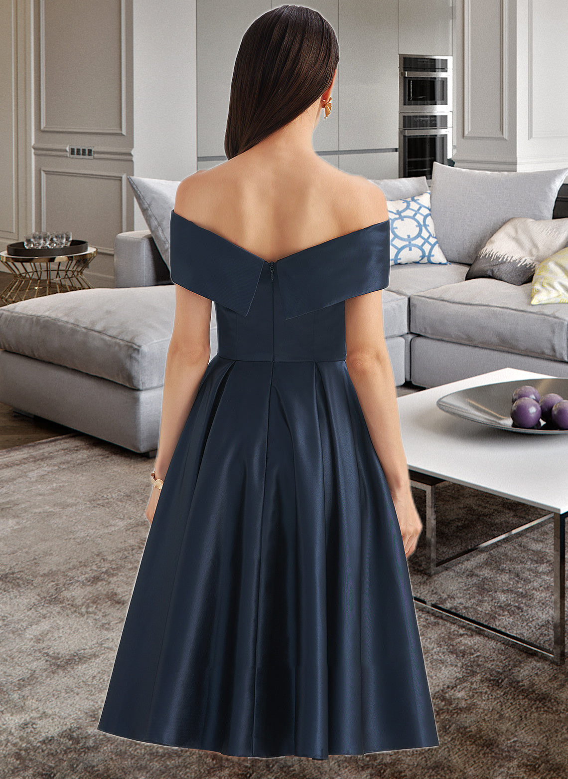 Eva A-Line Off-the-Shoulder Knee-Length Bridesmaid Dress With Pockets SRSP0013150